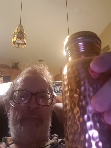 Customer photo review of Certified Ayurveda® Pure Copper Water Bottle - V2 Hand-Hammered Edition