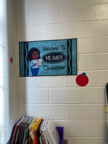 Customer photo review of Teacher Crayon Welcome To Classroom - Personalized Doormat - Back To School Gift, Classroom Decoration