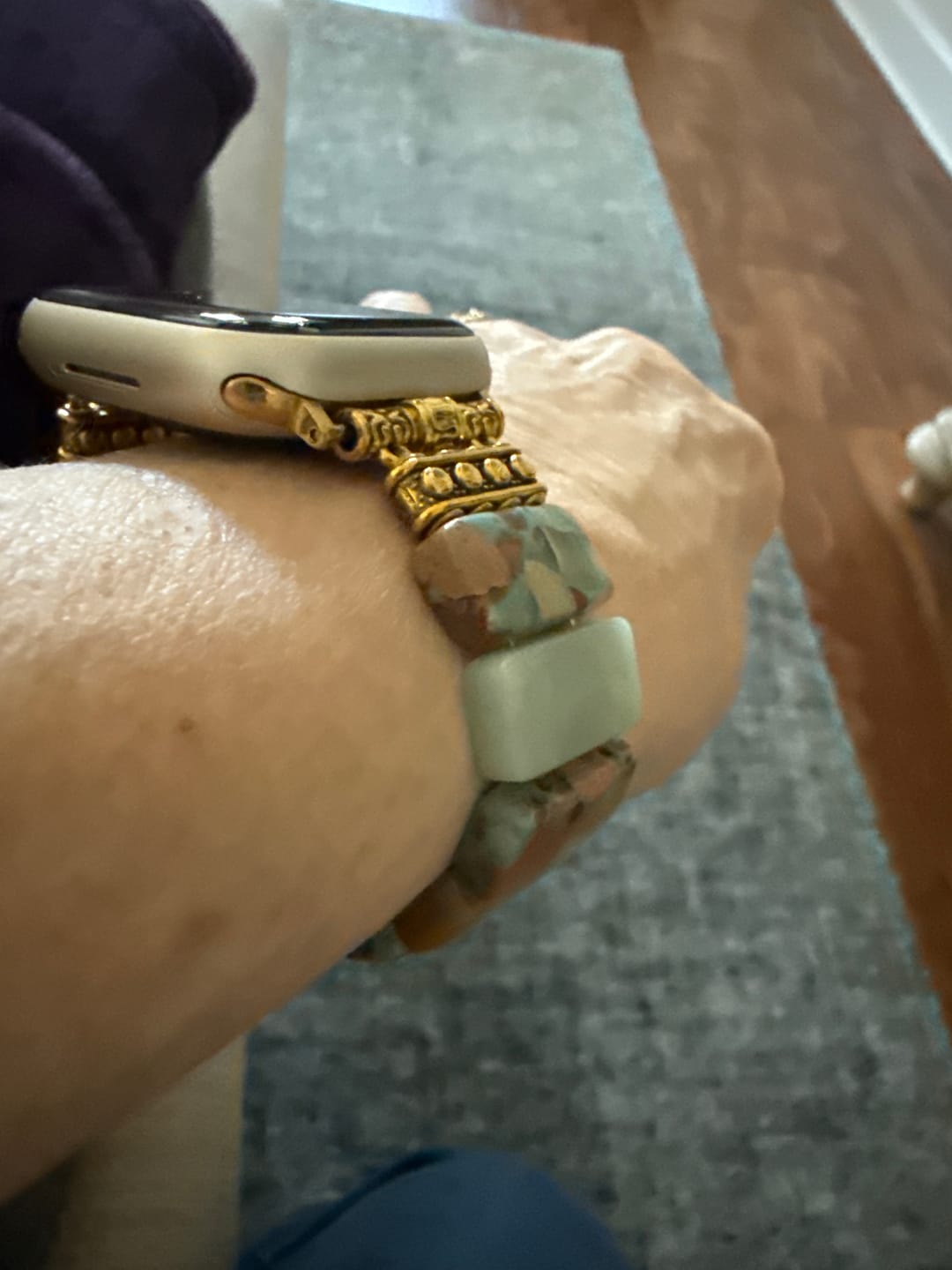 Customer photo review of Earth Amazonite Stretch Apple Watch Strap