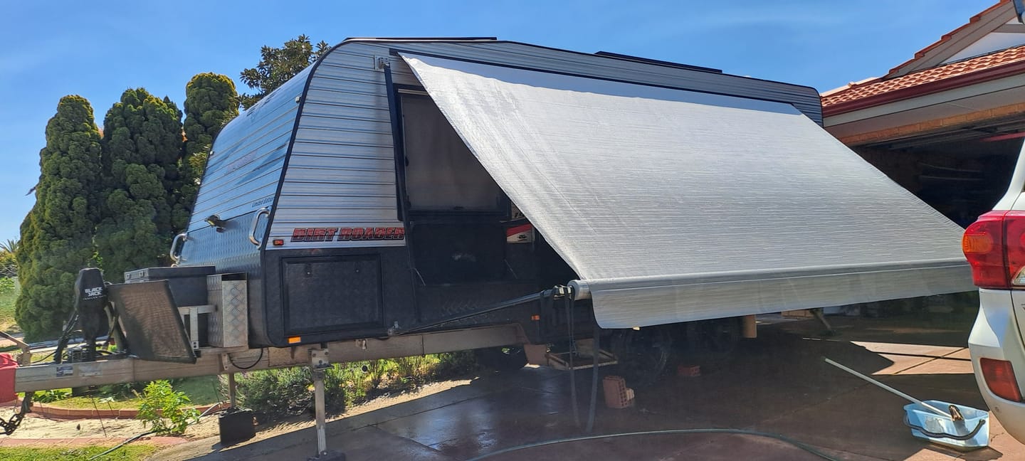 Customer photo review of Awning Replacement Vinyl - Grey Fade WA2006