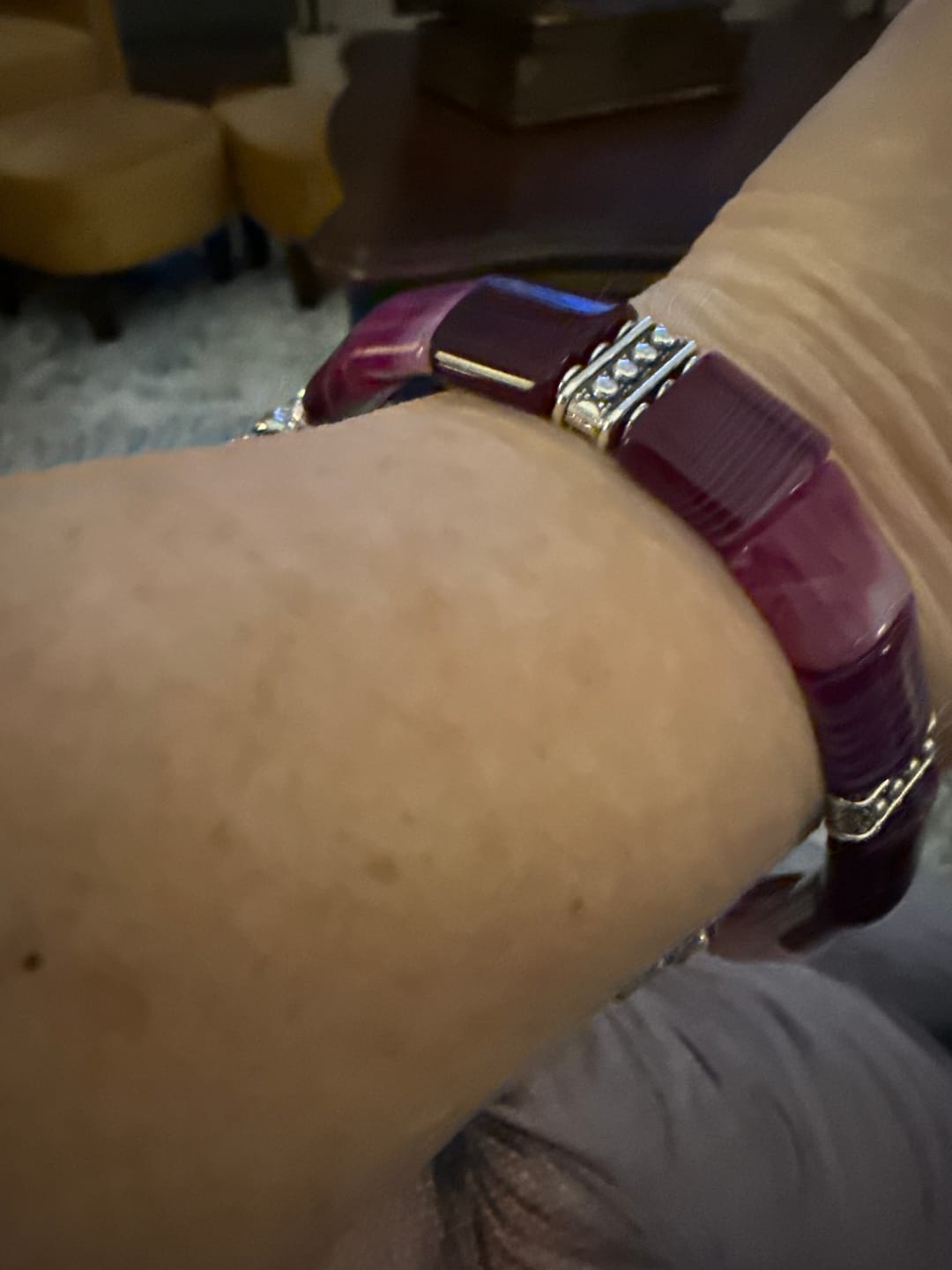 Customer photo review of Amethyst Aura Agate Stretch Apple Watch Strap
