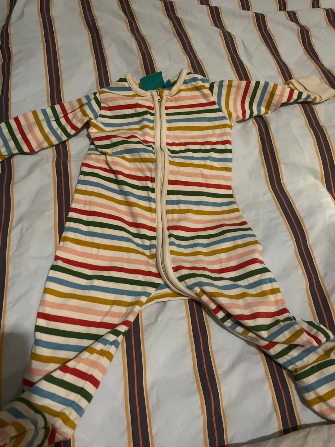 Customer photo review of Cream Rainbow Zip Organic Babygrow