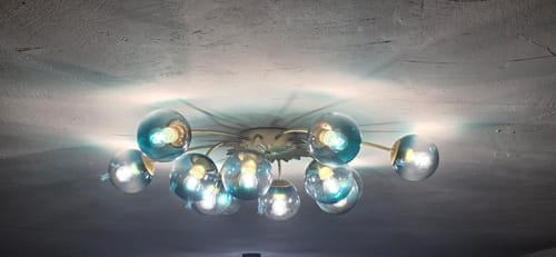 Customer photo review of Glam Bloom 12-Light Blue Glass Bubble Semi Flush Chandelier