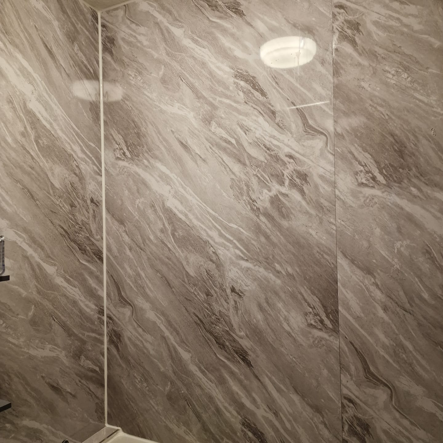 Customer photo review of 10mm Light Grey Marble Gloss Shower Panel 1M x 2.4M
