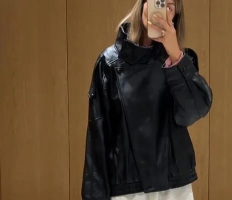Customer photo review of Carla Asymmetrical Leather Jacket