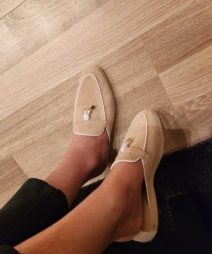 undefined review of Loro Piana Beige White Suede Charms Walk Flat Mules image 1 out of 1