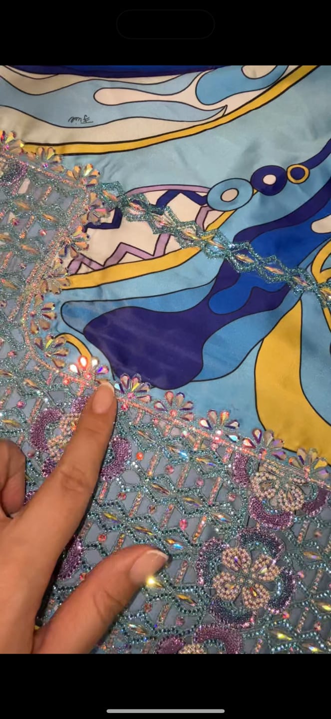 Customer photo review of Blue Yellow Print Fabric Sold by Metre