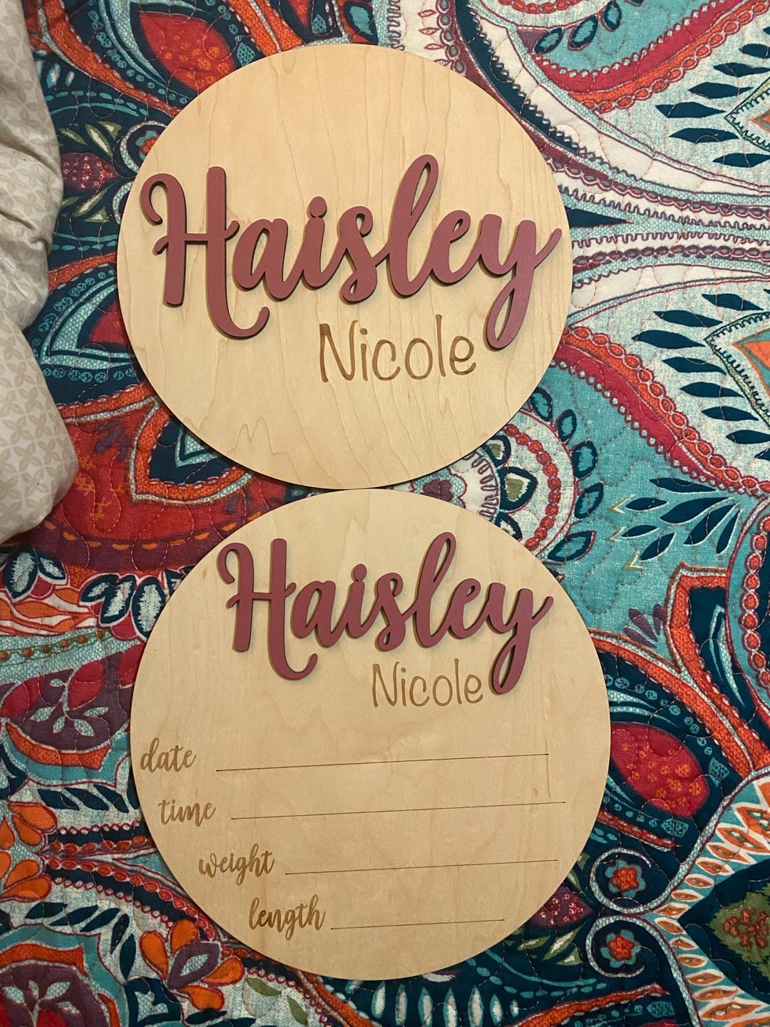 Customer photo review of Baby Name Announcement Sign with Stats