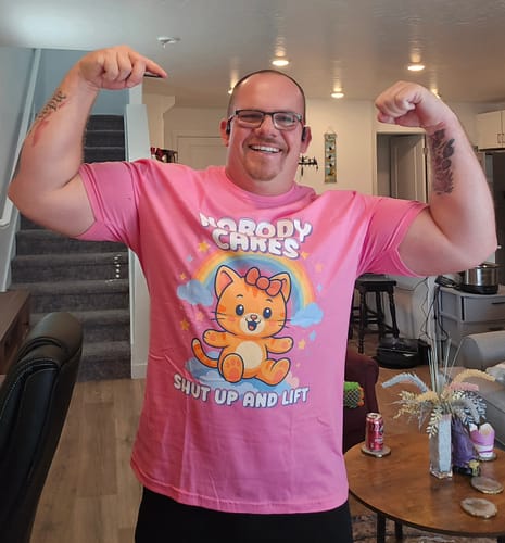 Customer photo review of Nobody Cares T-Shirt