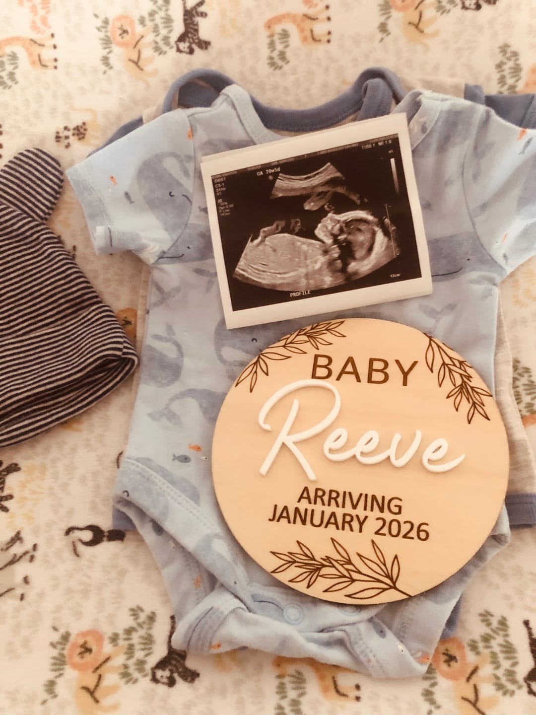 Customer photo review of Pregnancy Announcement Plaque with Acrylic Name