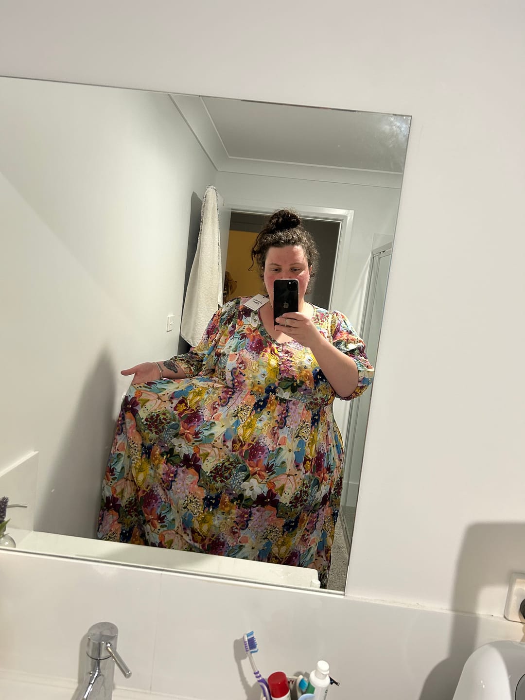Customer photo review of Zandra Midi Dress in Pink Multi