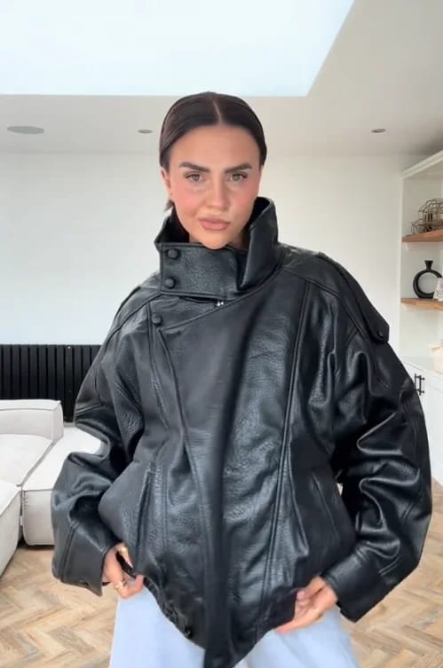 Customer photo review of Carla Asymmetrical Leather Jacket