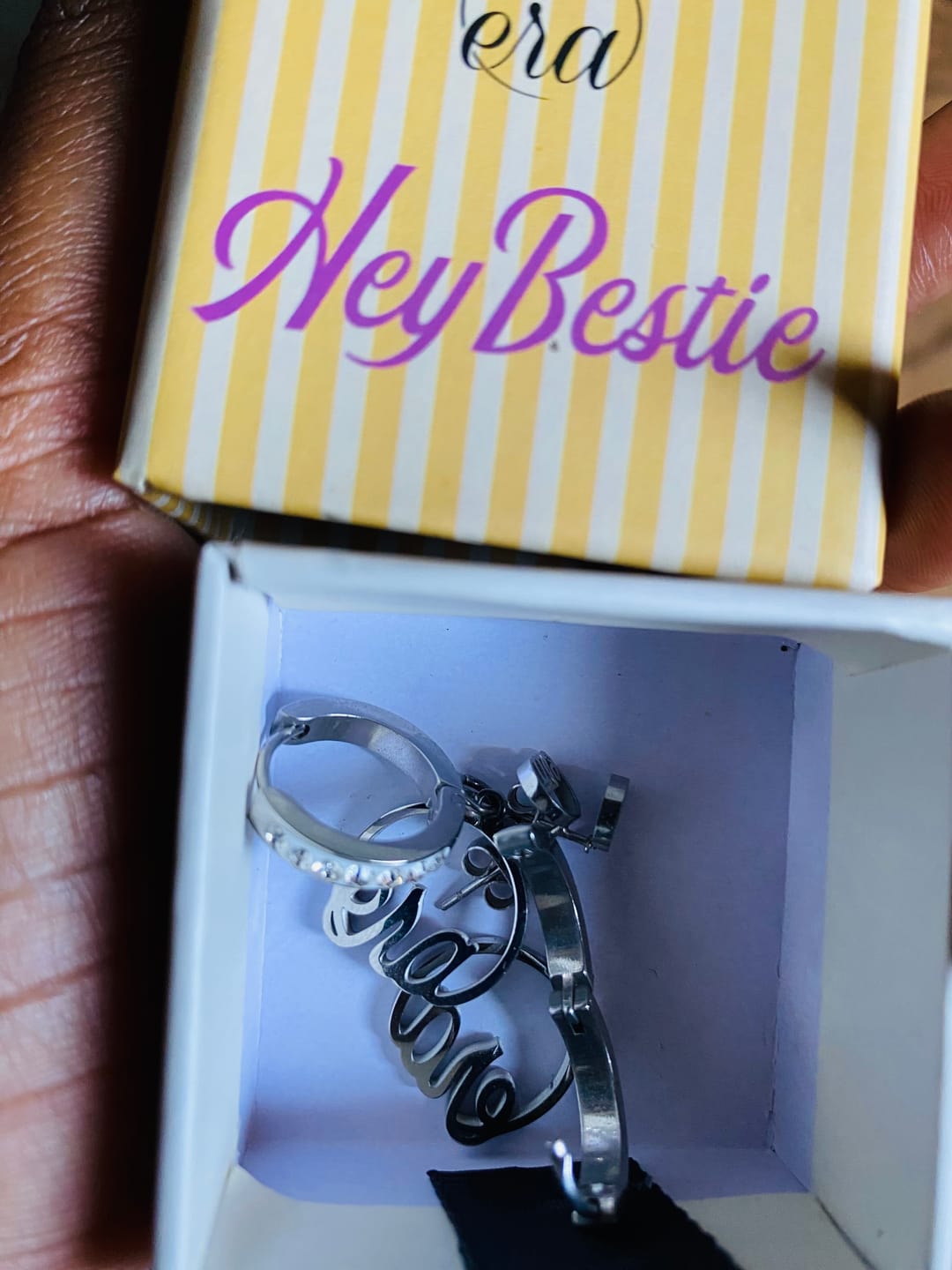 Customer photo review of Silver Precious Logo Earrings