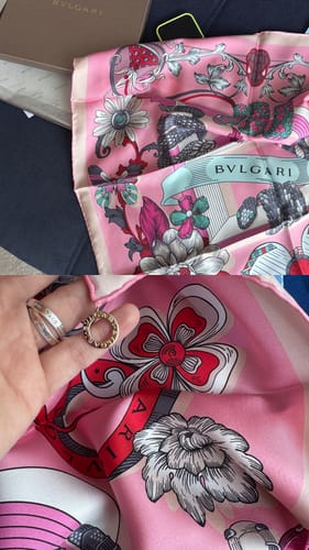 Customer photo review of Brand New Boxed Bvlgari Pink Silk Scarf
