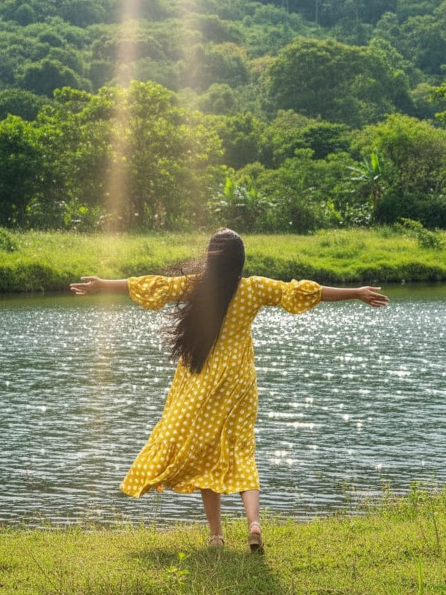 Customer photo review of Bonjour Yellow Polka Modal Maxi Dress