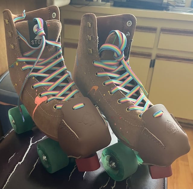 Customer photo review of Stitched Leather Roller Skate Toe Guards Protectors - Brown