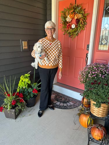 Customer photo review of Checkered Ribbed Trim Sweater