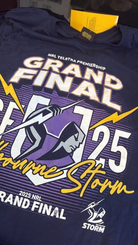 Customer photo review of 2025 Melbourne Storm Grand Final Tee (TIDWELL)
