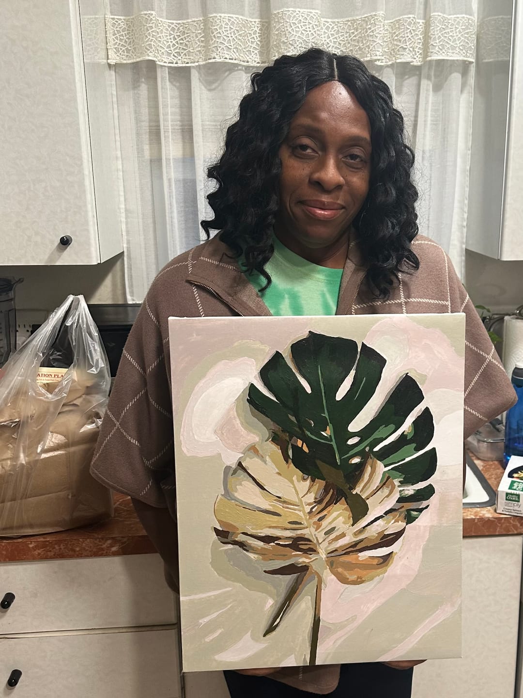 Customer photo review of Golden Monstera | Paint by Numbers