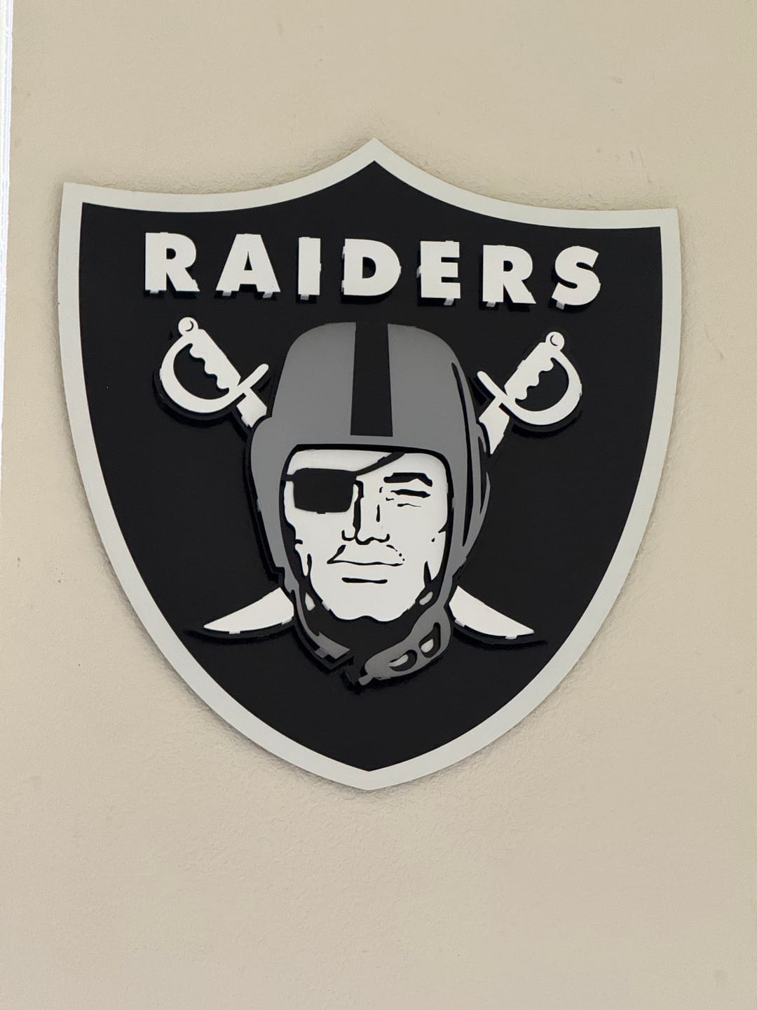 Customer photo review of Las Vegas Raiders Shield 3D Vintage Metal Wall Art