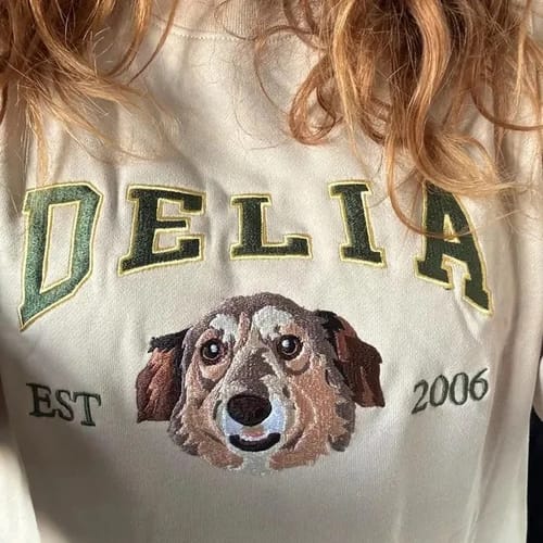 Customer photo review of Personalized Embroidered Pet Face and Name Est Sweatshirt