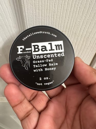 Customer photo review of F-Balm - Anti-Aging Tallow Balm - Black Label (UNSCENTED) - 2 oz.