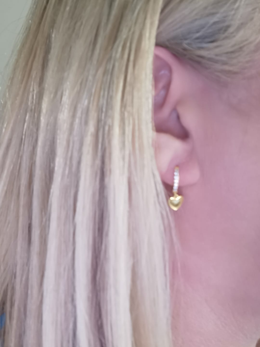 Customer photo review of Amore Heart Hoop Earrings Gold