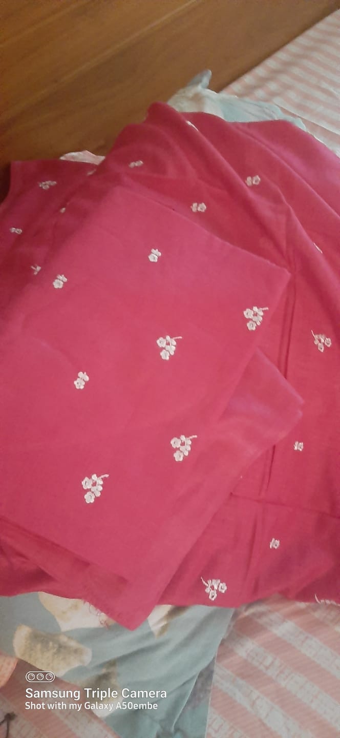 Customer photo review of Pure Chanderi Silk Hand Block Unstitched Suit With Chanderi Dupatta .