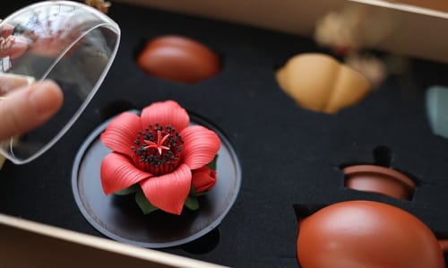 Customer photo review of Yixing Purple Clay Tea Set With Peony Incense Holder