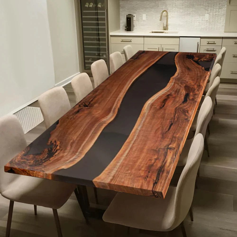 Customer photo review of Handcrafed Black Walnut Live Edge Epoxy River Dining Table - A53