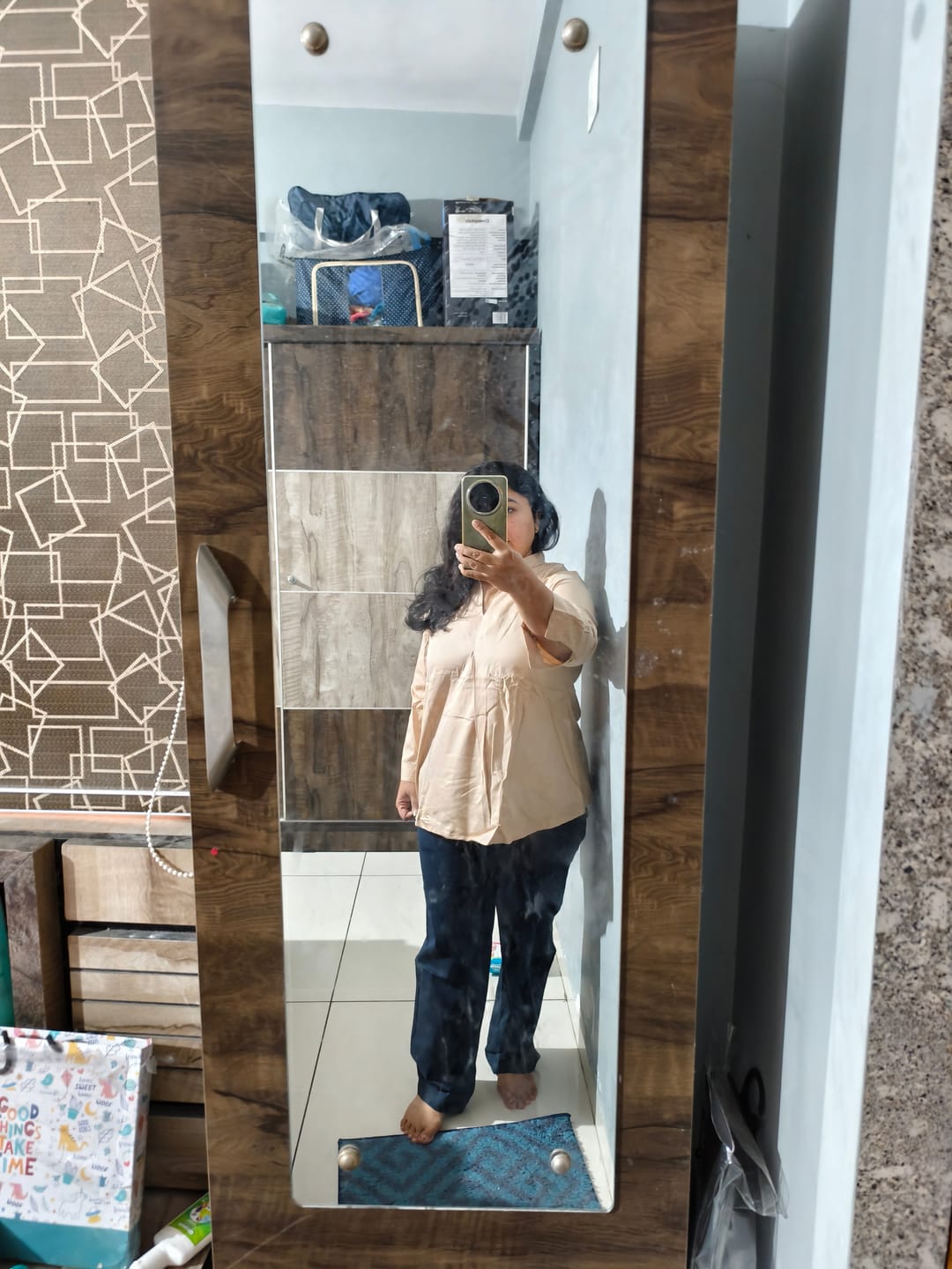 Customer photo review of Women Beige Viscose Pleated Top