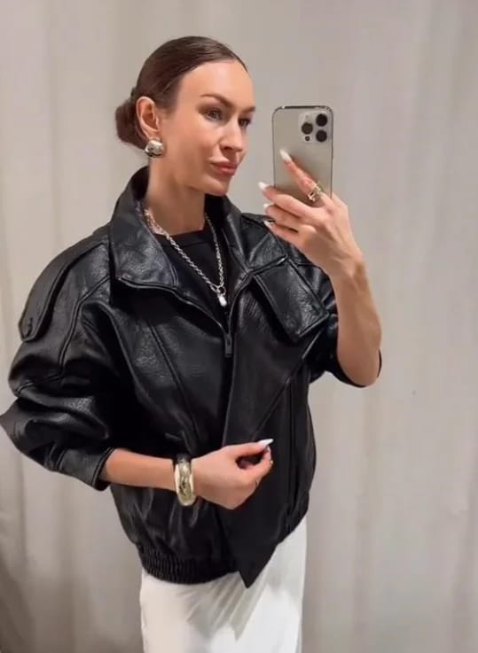Customer photo review of Carla Asymmetrical Leather Jacket