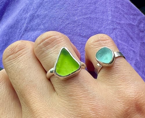 Customer photo review of Sterling Silver Lime Green Sea Glass Ring Size 8