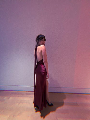 Customer photo review of Penelope Satin Gown in Bordeaux (Petite Length) by Sau Lee - RENTAL