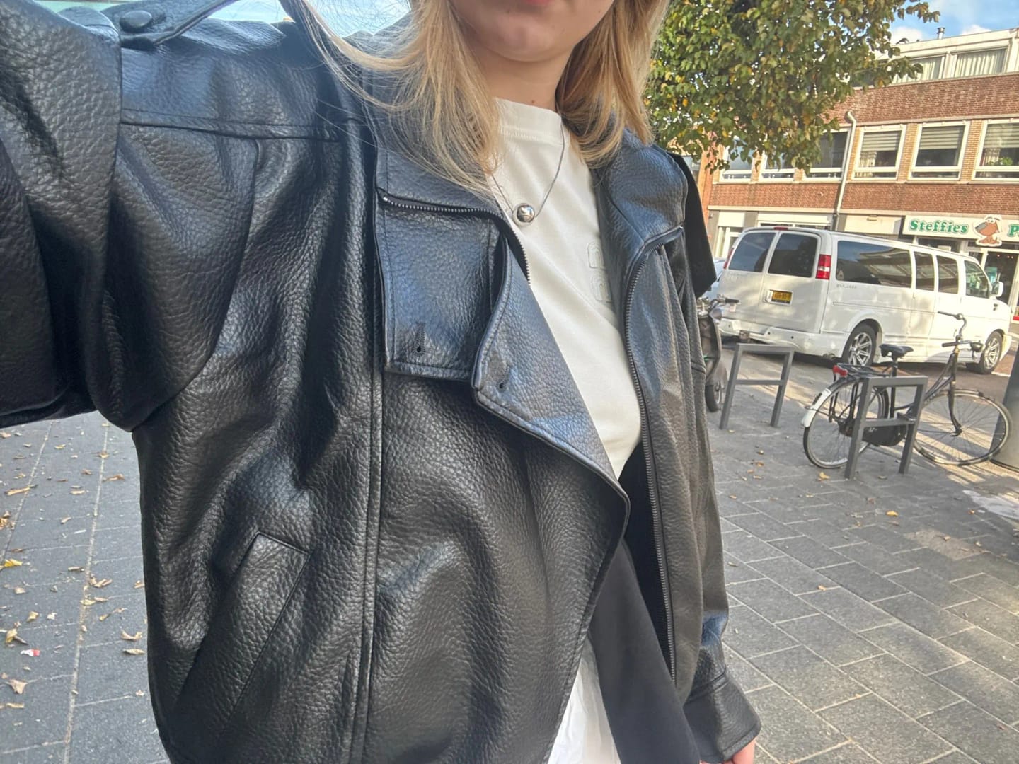 Customer photo review of Carla Asymmetrical Leather Jacket