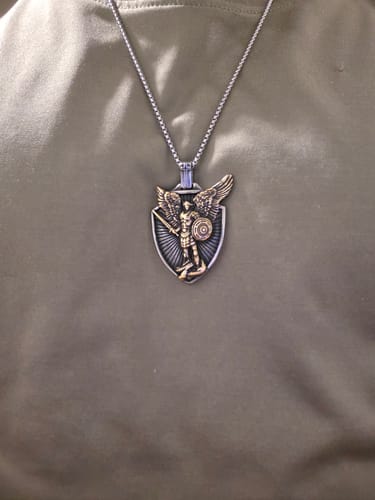Customer photo review of Christianartworkshop Vintage Shield St. Michael the Archangel Stainless Steel Pendant Necklace