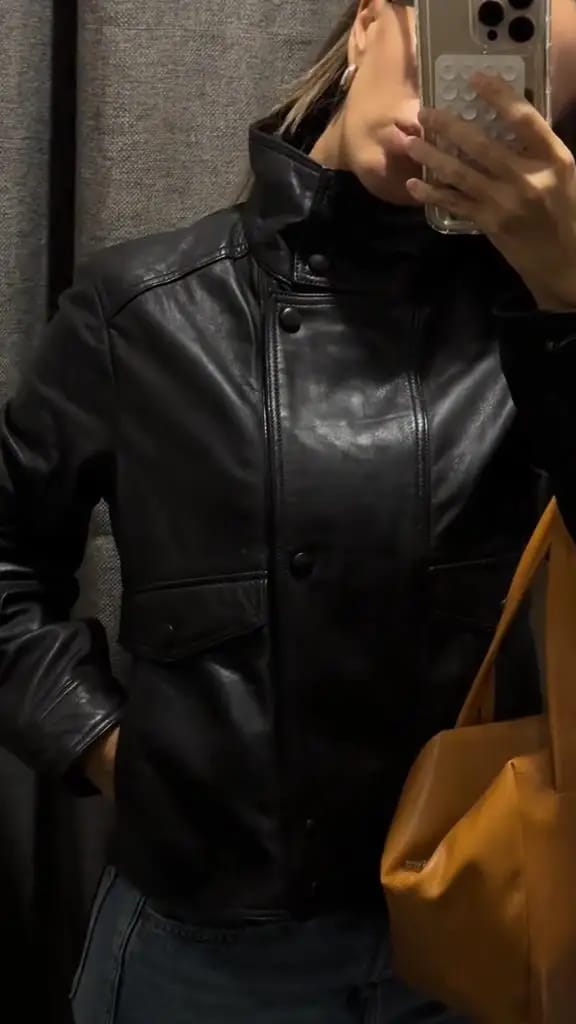 Customer photo review of Carla Asymmetrical Leather Jacket