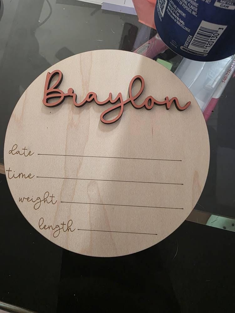 Customer photo review of Baby Name Announcement Sign with Stats