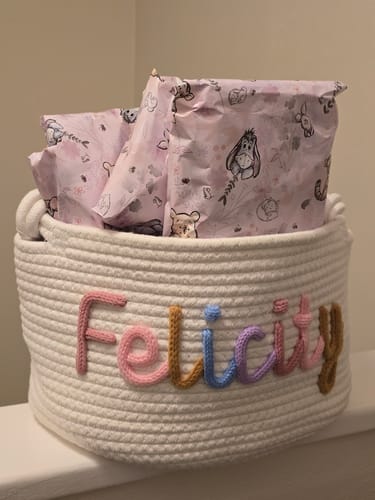 Customer photo review of Baby Knits™  Multicolor Personalized Knitted Basket
