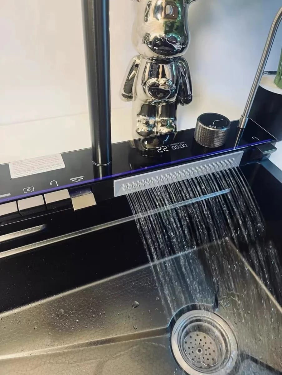 Customer photo review of Kitchen Deluxe Waterfall Workstation Sink with Digital Temperature Display Faucet