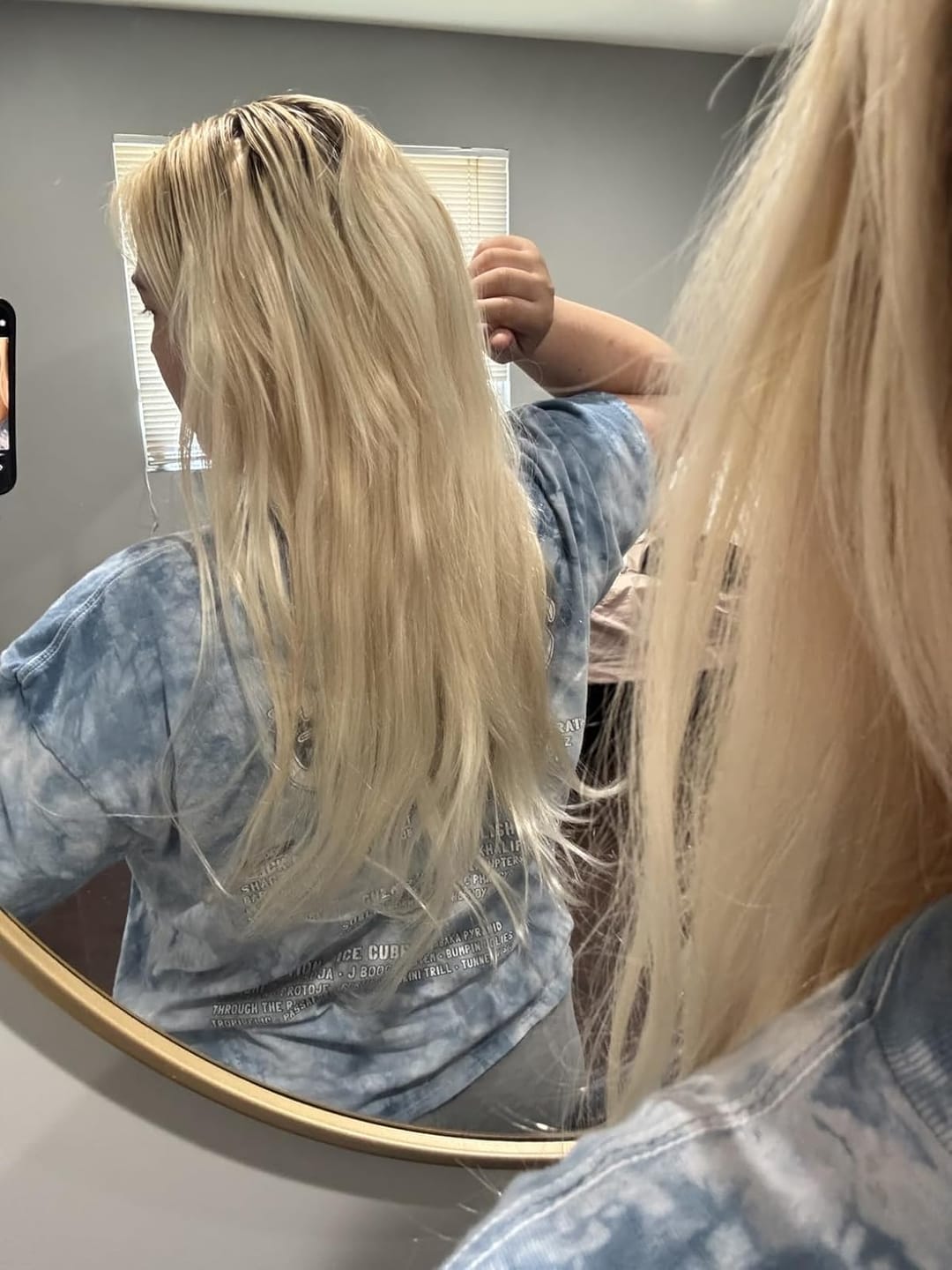 Customer photo review of Tape in Extensions Human Hair Extensions Remy Tape ins Lightest Blonde #60