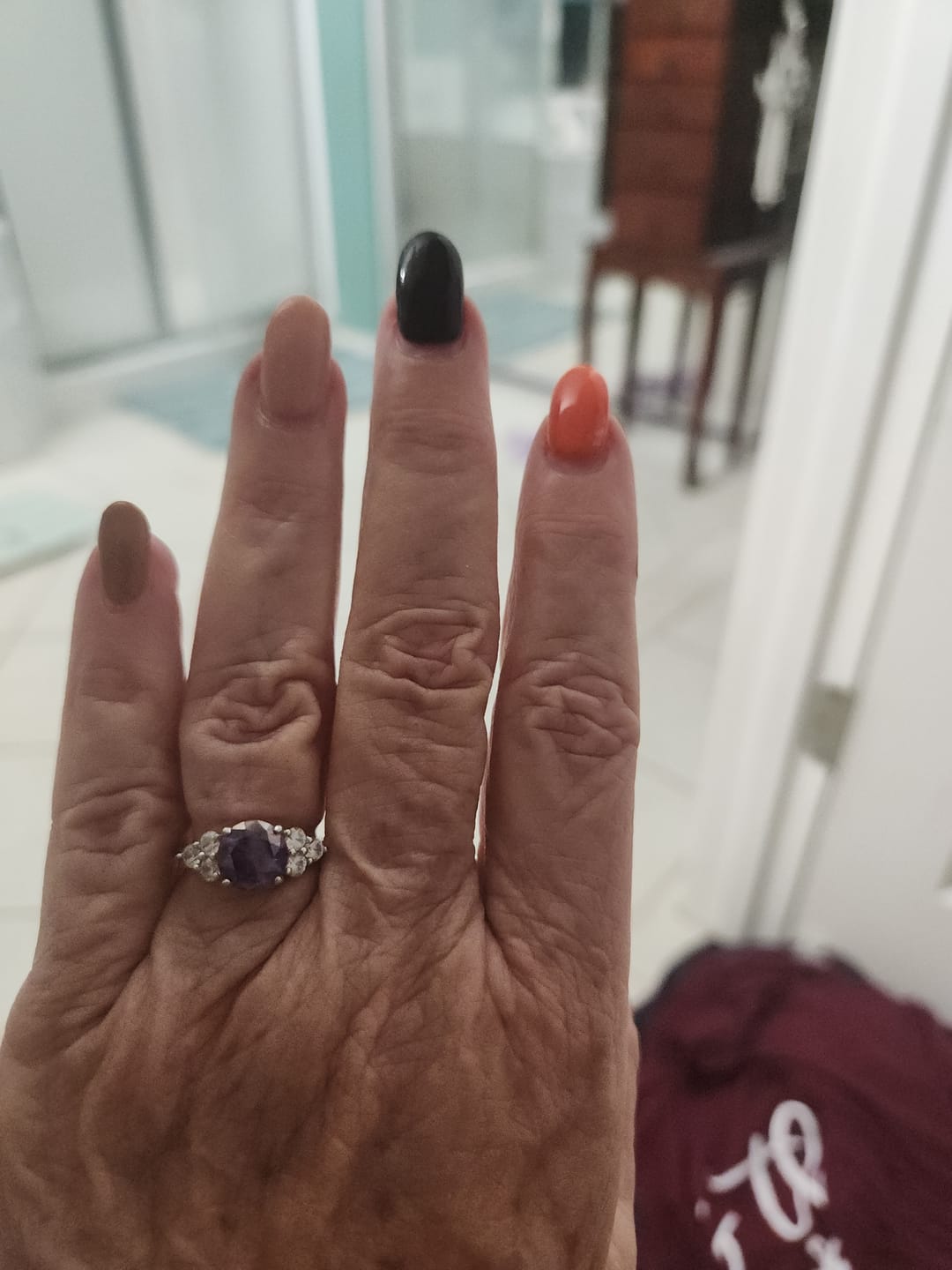 Customer photo review of Colored Round Moissanite Side Stone Engagement Ring