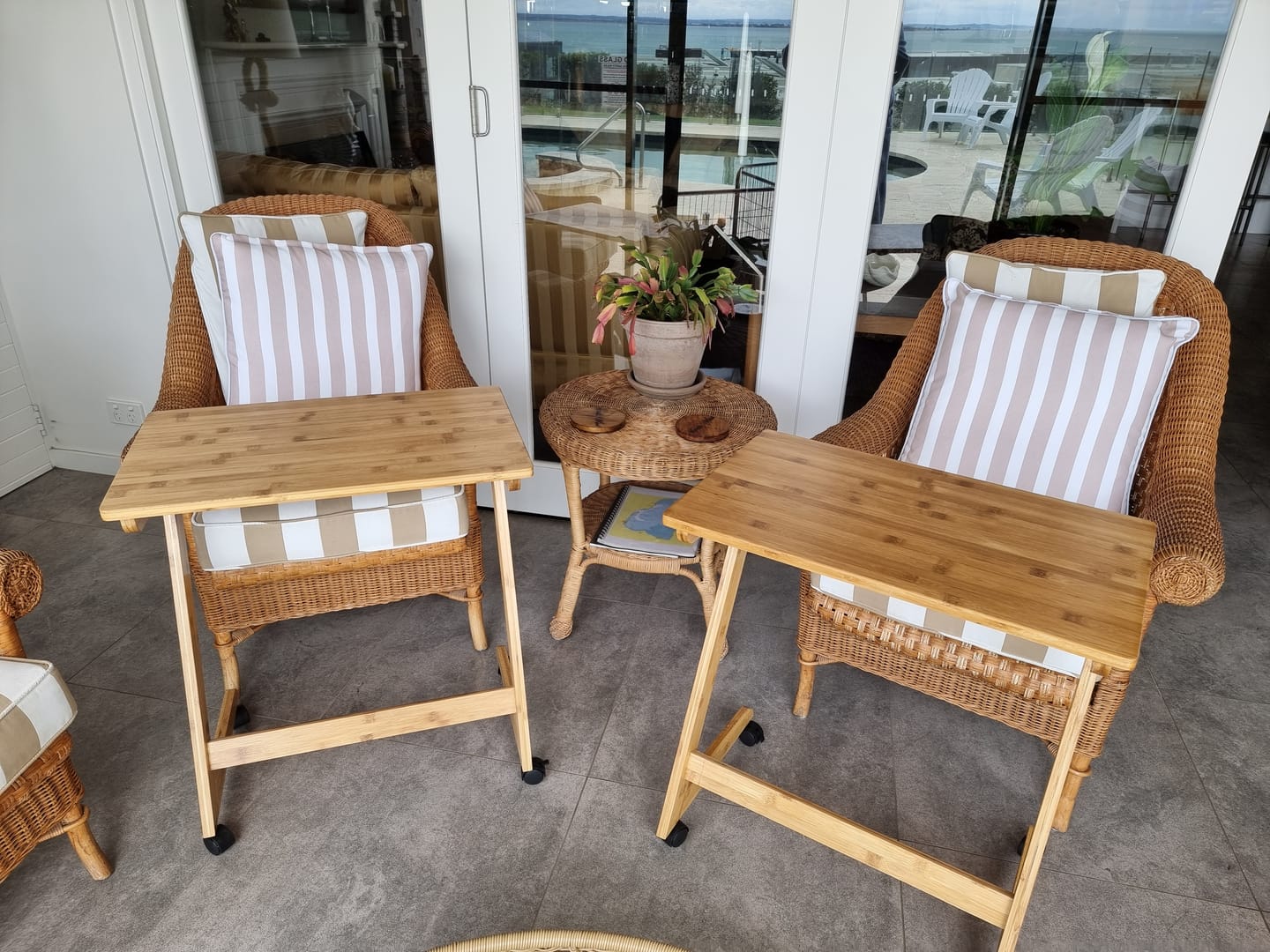 Customer photo review of Bamboo TV Tray Table with Wheels (Z Shape)