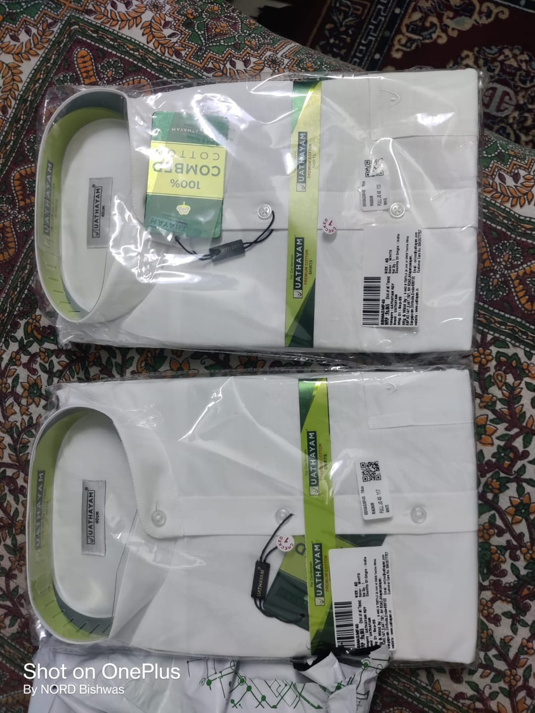 Customer photo review of Magnum - 100% Cotton Chinese Mandarin White Shirt Pack of 2 Combo For Men | Uathayam