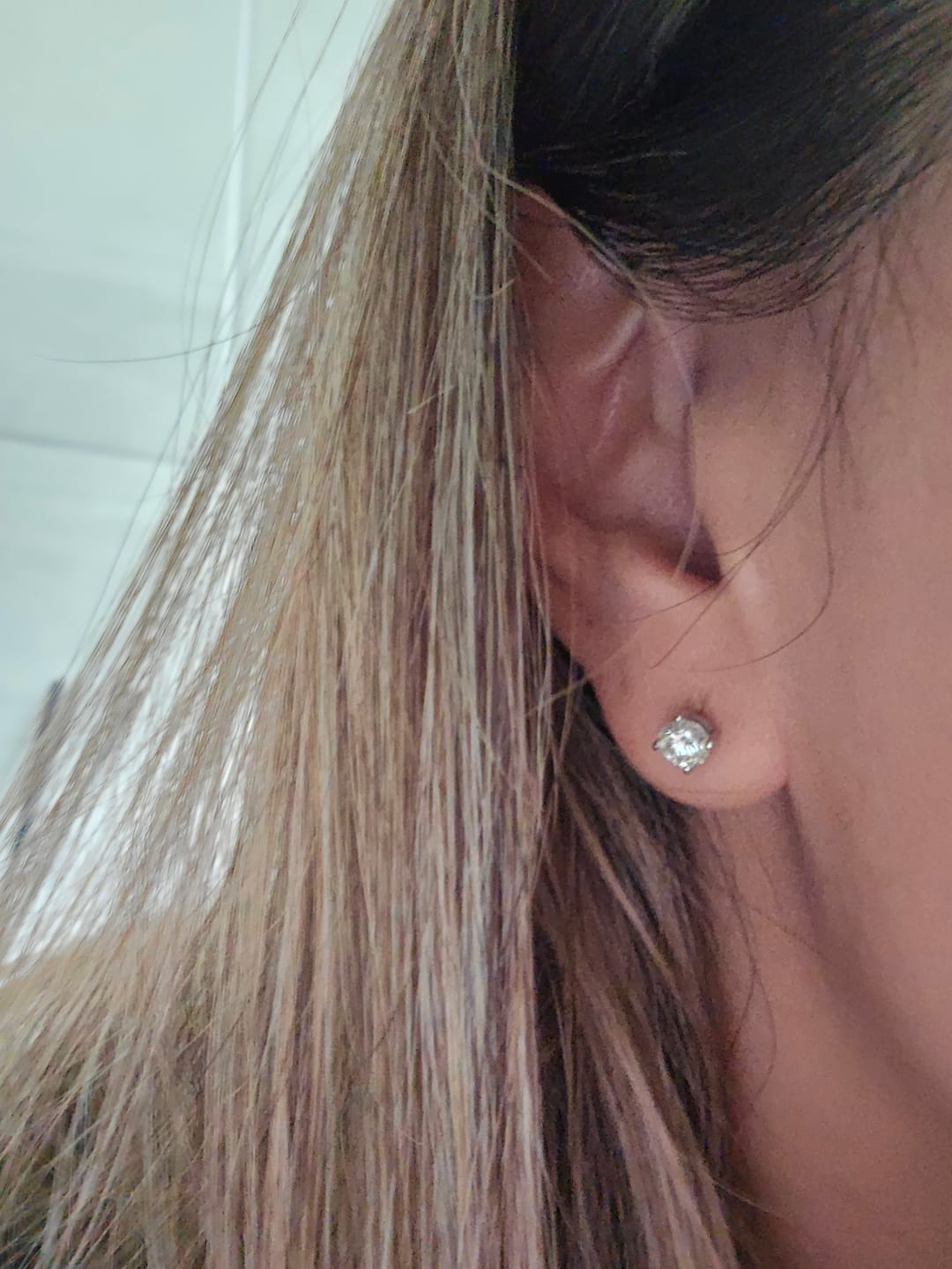 Customer photo review of World's First Round Cut Lab Grown Diamond Sleep Stud Earrings