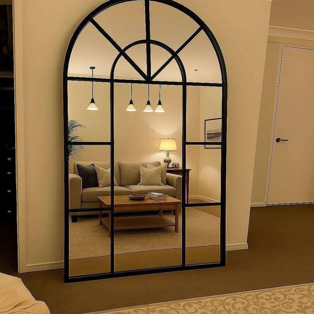 Customer photo review of Grand Arched Windowpane Mirror