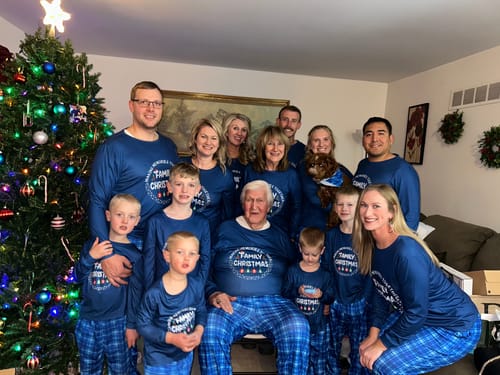 Customer photo review of "MAKING MEMORIES TOGETHER FAMILY CHRISTMAS 2024" Text Pattern - Blue Long Sleeve Top With Blue Plaid Family Matching Pajamas