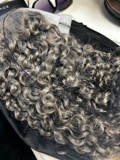 Customer photo review of Luvwin Salt And Pepper Ringlet Curls Wig With Bangs