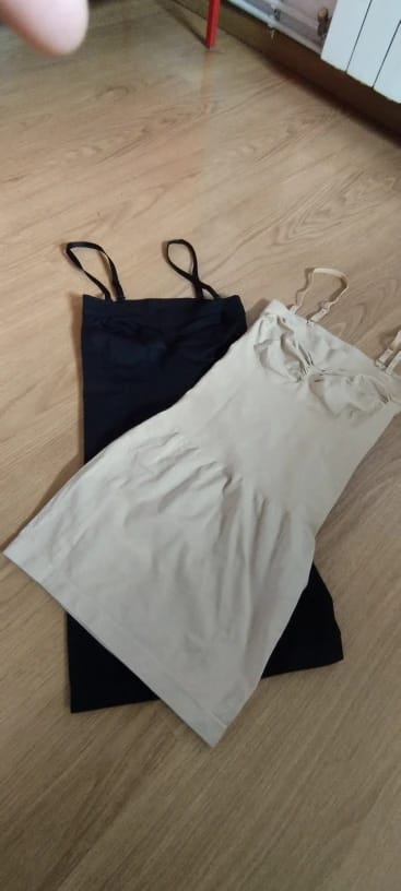 Customer photo review of Satin Full Slip Shapewear Strapless Compression for Silky Smooth Control — Black and Nude | KIMLUD