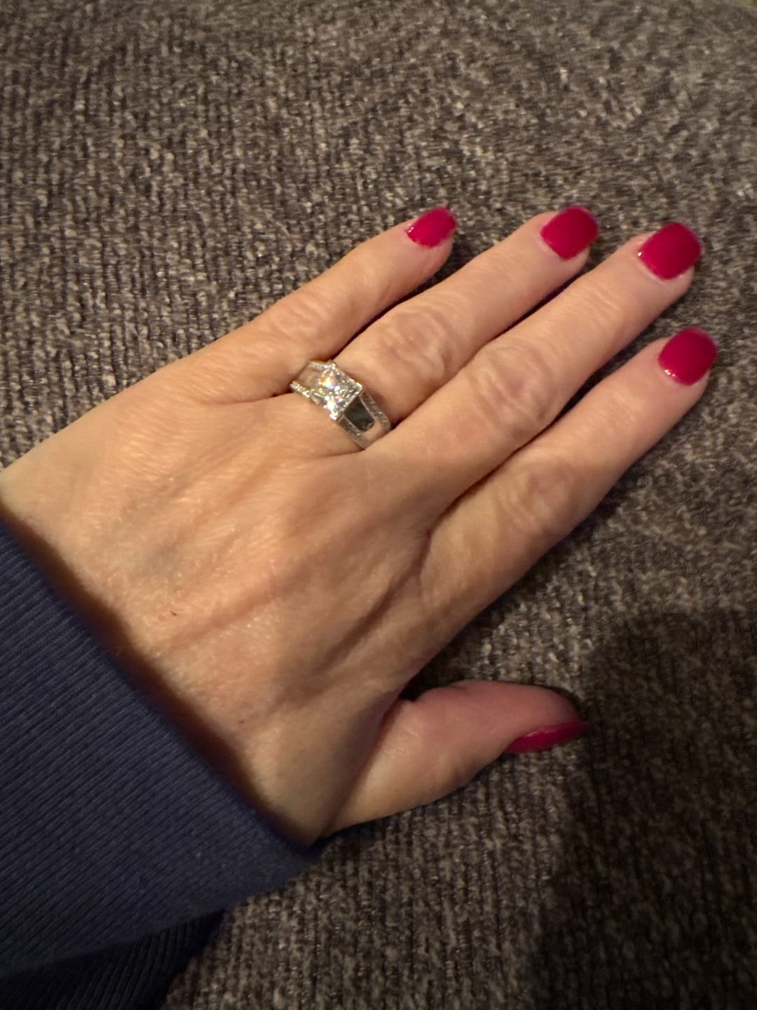 Customer photo review of Princess Cut Moissanite Triple Row Pave Engagement Ring